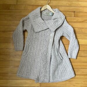 Aran Sweater Market Merino Wool Cable Knit Cardigan Coat Oatmeal Beige Medium